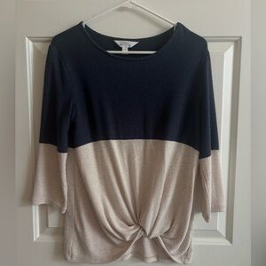 Market & Spruce Navy and Cream Twist-Front Colorblock Tunic- Size Small